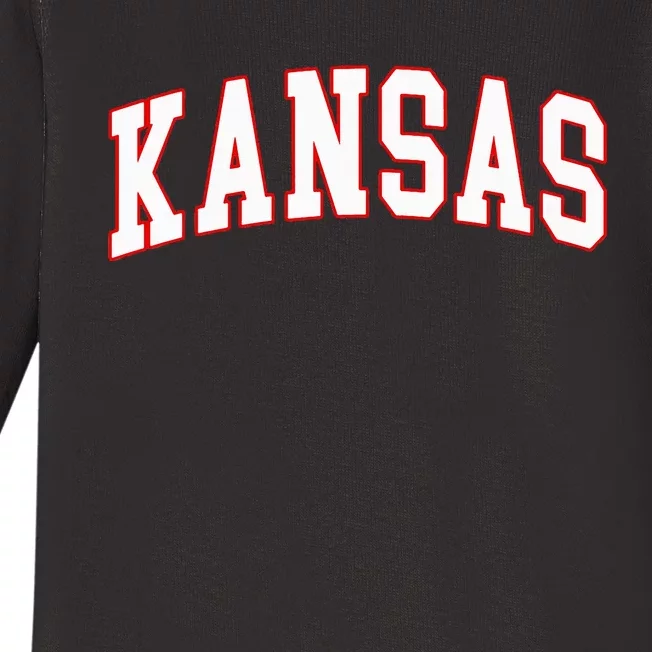 Kansas United States Varsity Style White Red Baby Long Sleeve Bodysuit