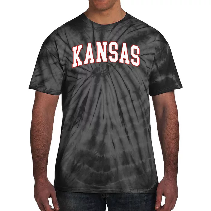 Kansas United States Varsity Style White Red Tie-Dye T-Shirt