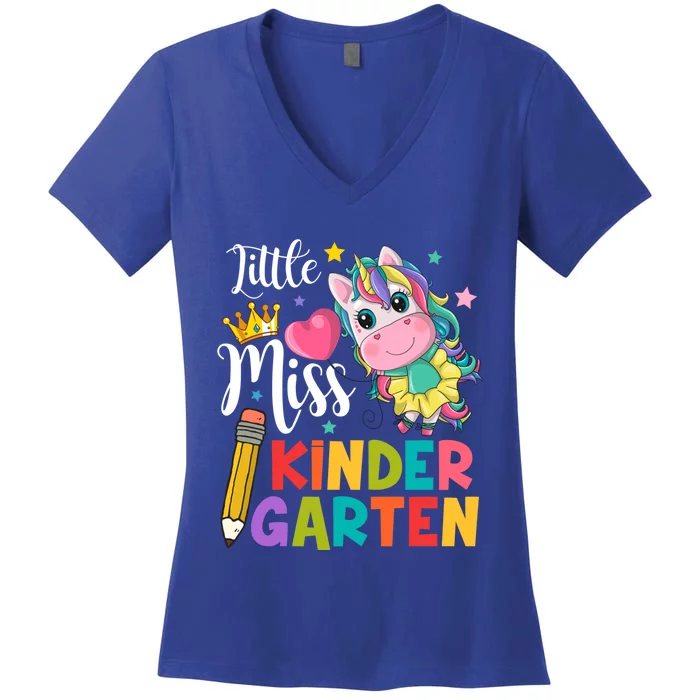 Kinder Unicorn Student Teacher Little Miss Kindergarten Gift Women's V-Neck T-Shirt