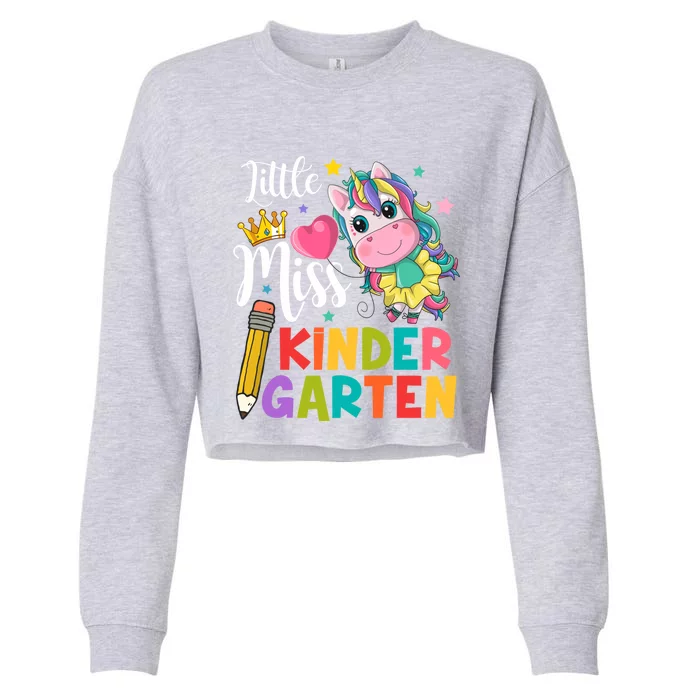 Kinder Unicorn Student Teacher Little Miss Kindergarten Gift Cropped Pullover Crew