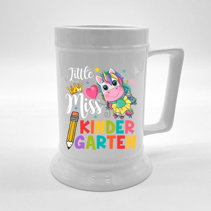 Kinder Unicorn Student Teacher Little Miss Kindergarten Gift Front & Back Beer Stein