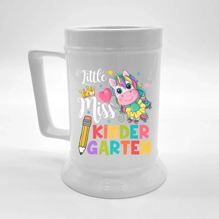 Kinder Unicorn Student Teacher Little Miss Kindergarten Gift Front & Back Beer Stein