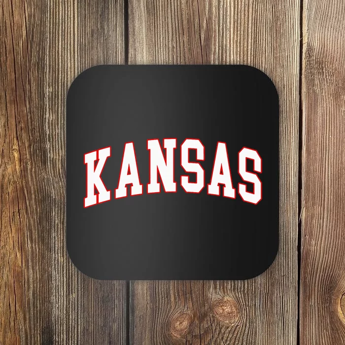 Kansas United States Varsity Style White Red Font Coaster