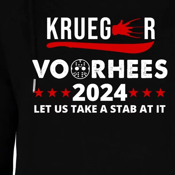 Krueger Voorhees 2024 Let Us Take A Stab At It Womens Funnel Neck Pullover Hood