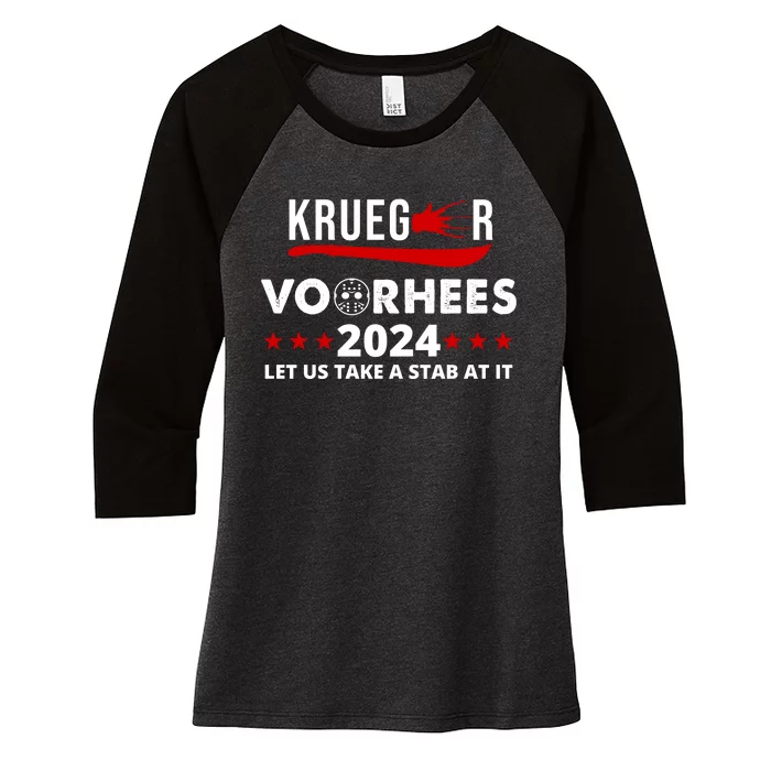 Krueger Voorhees 2024 Let Us Take A Stab At It Women's Tri-Blend 3/4-Sleeve Raglan Shirt