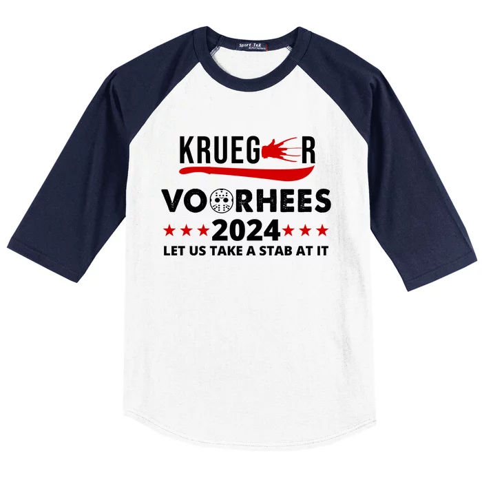 Krueger Voorhees 2024 Let Us Take A Stab At It Baseball Sleeve Shirt