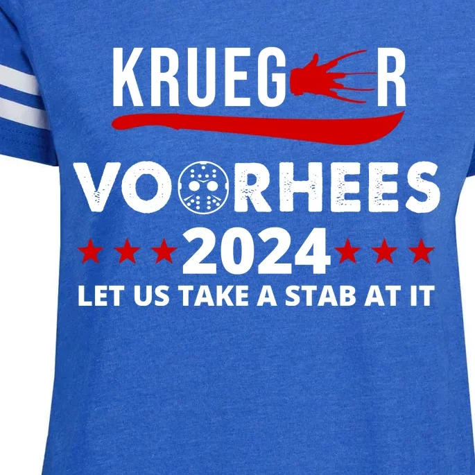 Krueger Voorhees 2024 Let Us Take A Stab At It Enza Ladies Jersey Football T-Shirt