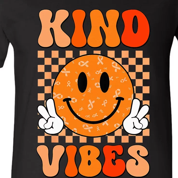 Kind Vibes Groovy Smile Face World Kindness Day V-Neck T-Shirt