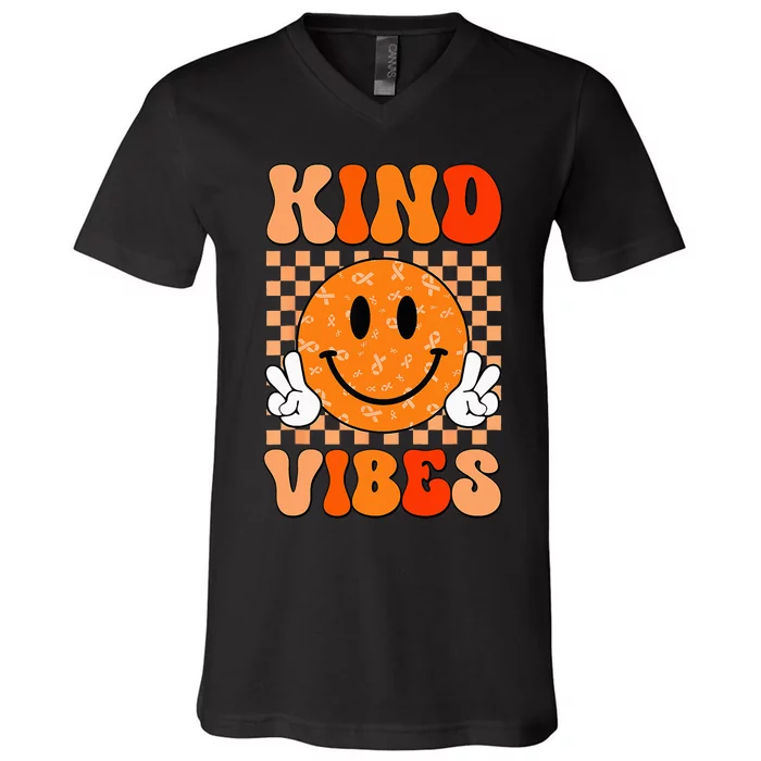 Kind Vibes Groovy Smile Face World Kindness Day V-Neck T-Shirt