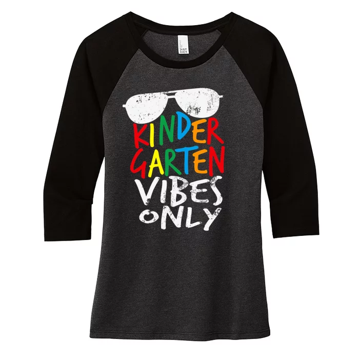 Kindergarten Vibes Only Back to School Cool Teacher Women's Tri-Blend 3/4-Sleeve Raglan Shirt