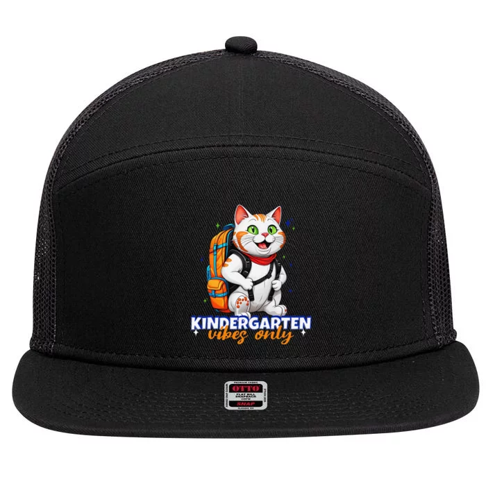 Kindergarten Vibes Only Cute Cat Back To School First 7 Panel Mesh Trucker Snapback Hat