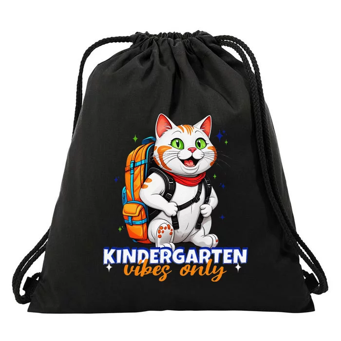 Kindergarten Vibes Only Cute Cat Back To School First Drawstring Bag