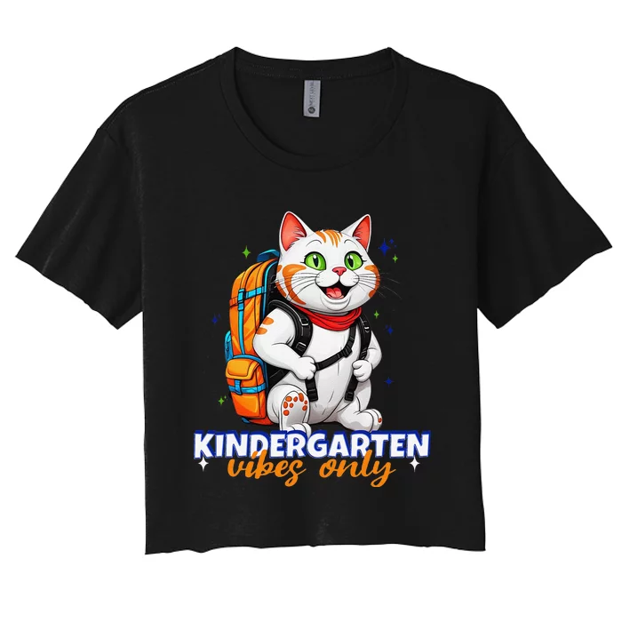 Kindergarten Vibes Only Cute Cat Back To School First Women's Crop Top Tee