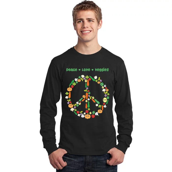 Kawaii Vegetables Peace Sign Funny Gift For Vegetarian Vegan Tall Long Sleeve T-Shirt