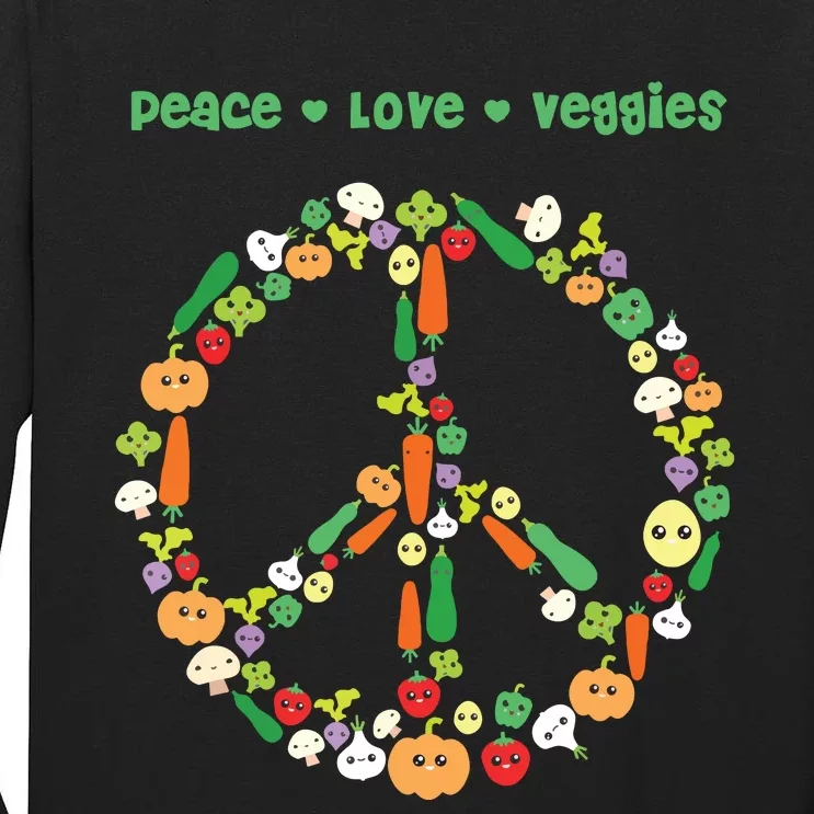 Kawaii Vegetables Peace Sign Funny Gift For Vegetarian Vegan Tall Long Sleeve T-Shirt