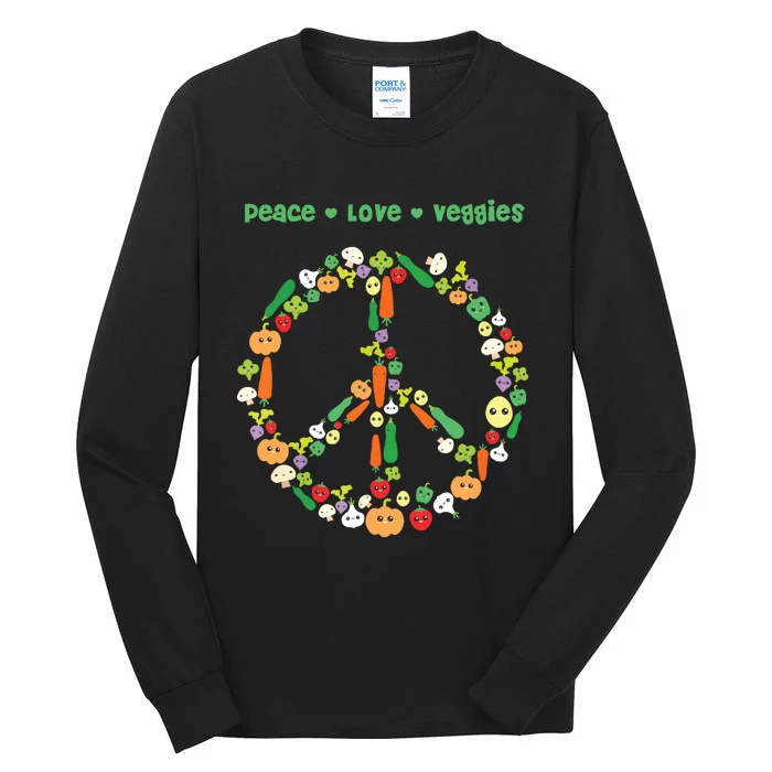 Kawaii Vegetables Peace Sign Funny Gift For Vegetarian Vegan Tall Long Sleeve T-Shirt