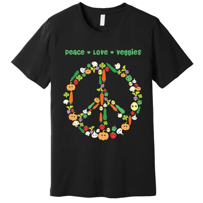 Kawaii Vegetables Peace Sign Funny Gift For Vegetarian Vegan Premium T-Shirt