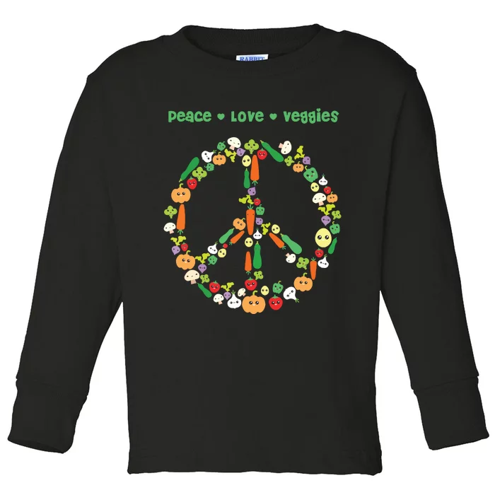 Kawaii Vegetables Peace Sign Funny Gift For Vegetarian Vegan Toddler Long Sleeve Shirt