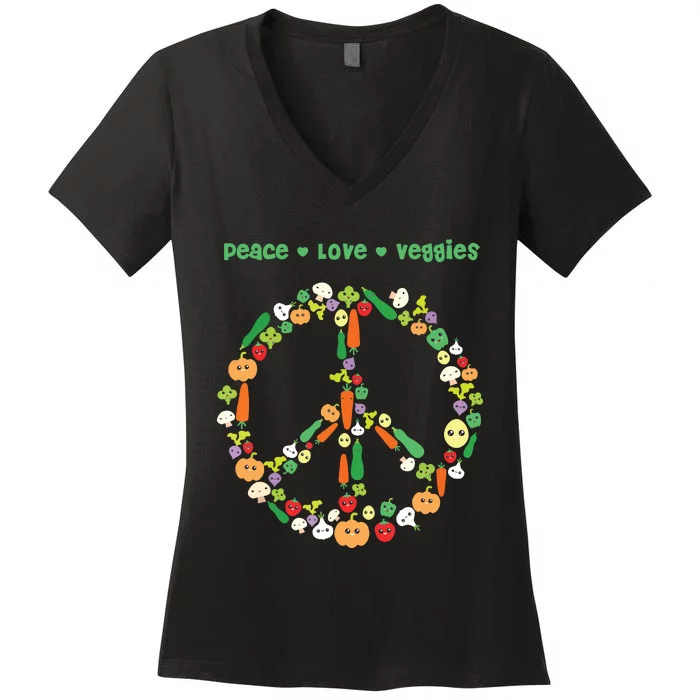 Kawaii Vegetables Peace Sign Funny Gift For Vegetarian Vegan Women's V-Neck T-Shirt