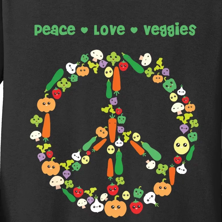 Kawaii Vegetables Peace Sign Funny Gift For Vegetarian Vegan Kids Long Sleeve Shirt