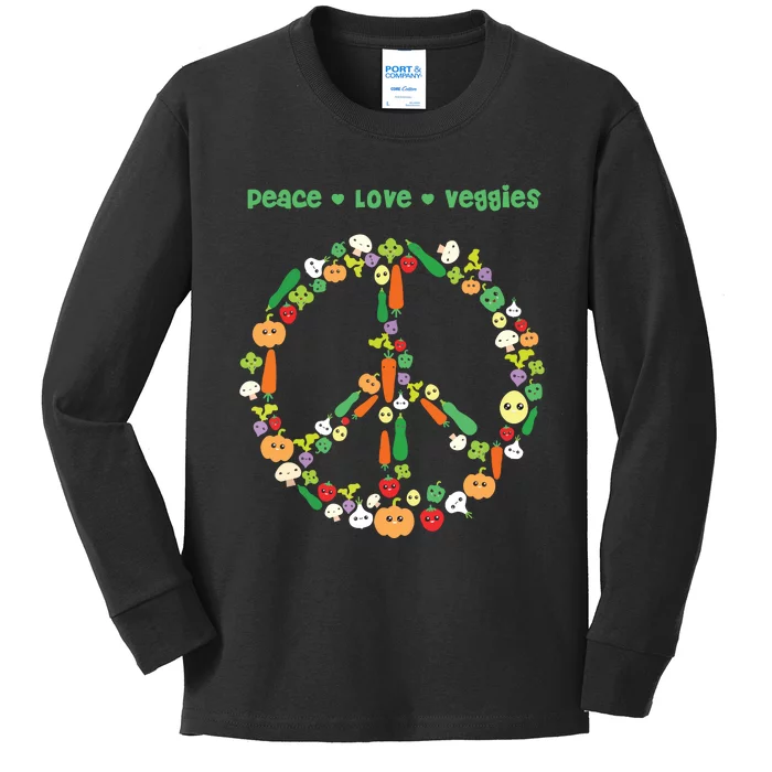 Kawaii Vegetables Peace Sign Funny Gift For Vegetarian Vegan Kids Long Sleeve Shirt