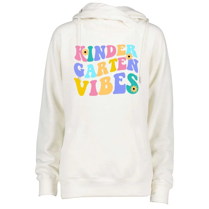 Kindergarten Vibes Retro Colorful Womens Funnel Neck Pullover Hood