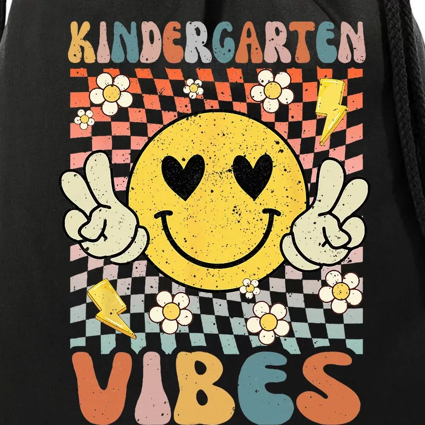 Kindergarten Vibes Retro Teacher 1st Day of School Drawstring Bag