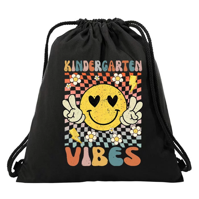 Kindergarten Vibes Retro Teacher 1st Day of School Drawstring Bag