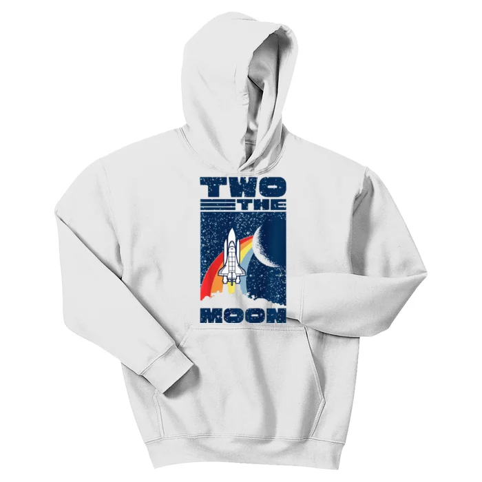 Kids Vintage Retro Two The Moon 2 Year Old 2nd Birthday Party Kids Hoodie