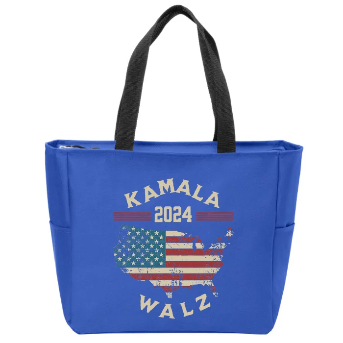 Kamala Walz 2024 President And Vp Under The American Flag Zip Tote Bag