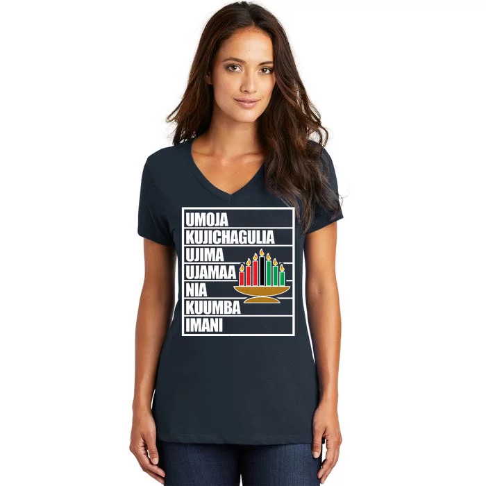 Kwanzaa Holiday Principles Kinara Candles Women's V-Neck T-Shirt