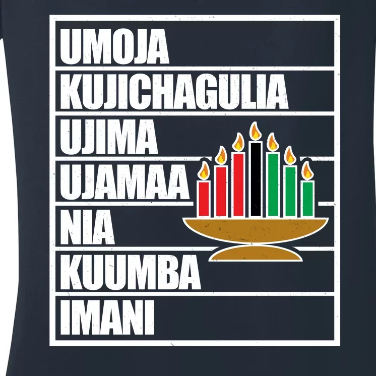 Kwanzaa Holiday Principles Kinara Candles Women's V-Neck T-Shirt