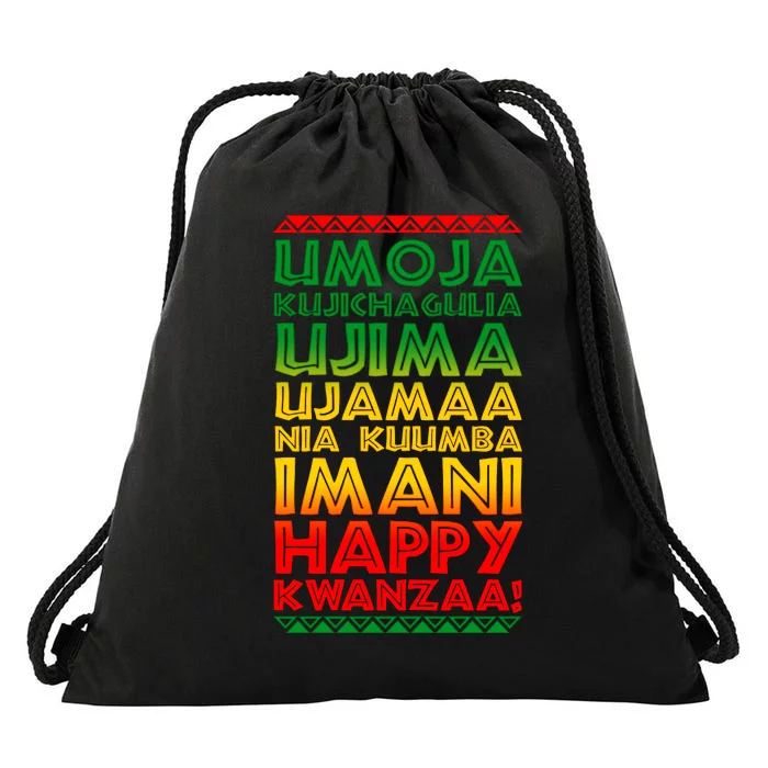 Kwanzaa Holiday Principles Traditional Colors Drawstring Bag