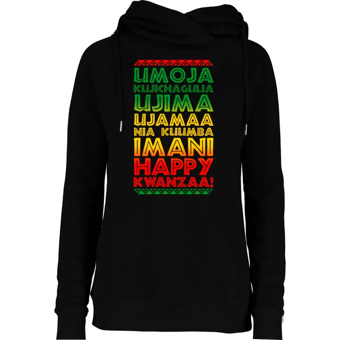 Kwanzaa Holiday Principles Traditional Colors Womens Funnel Neck Pullover Hood