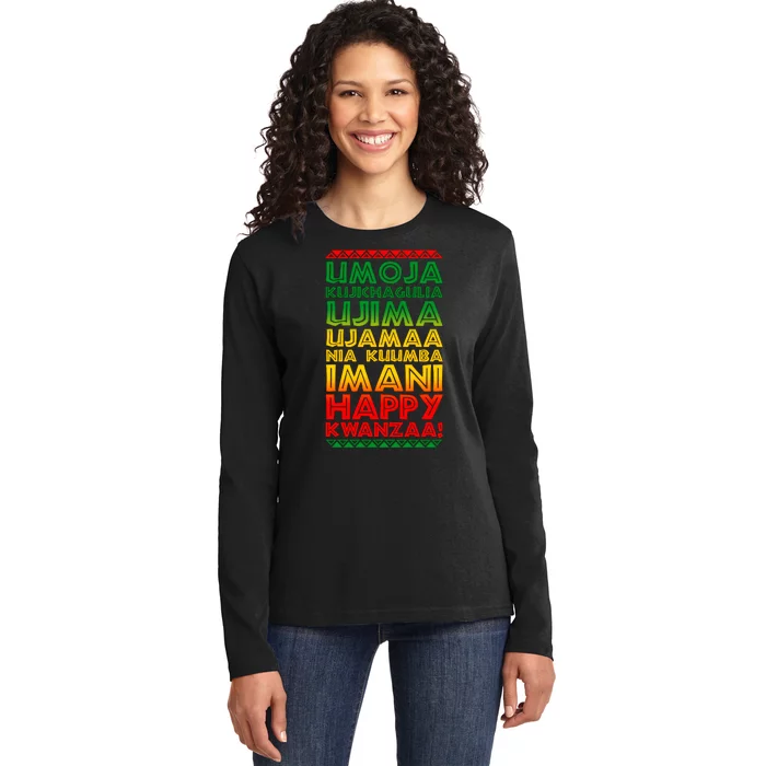 Kwanzaa Holiday Principles Traditional Colors Ladies Long Sleeve Shirt