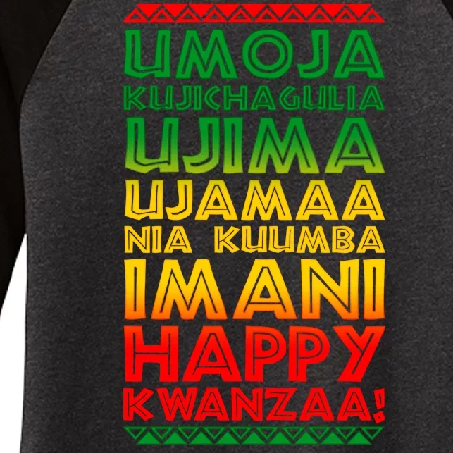 Kwanzaa Holiday Principles Traditional Colors Women's Tri-Blend 3/4-Sleeve Raglan Shirt