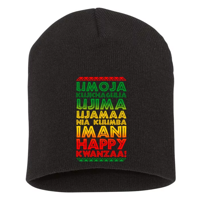 Kwanzaa Holiday Principles Traditional Colors Short Acrylic Beanie