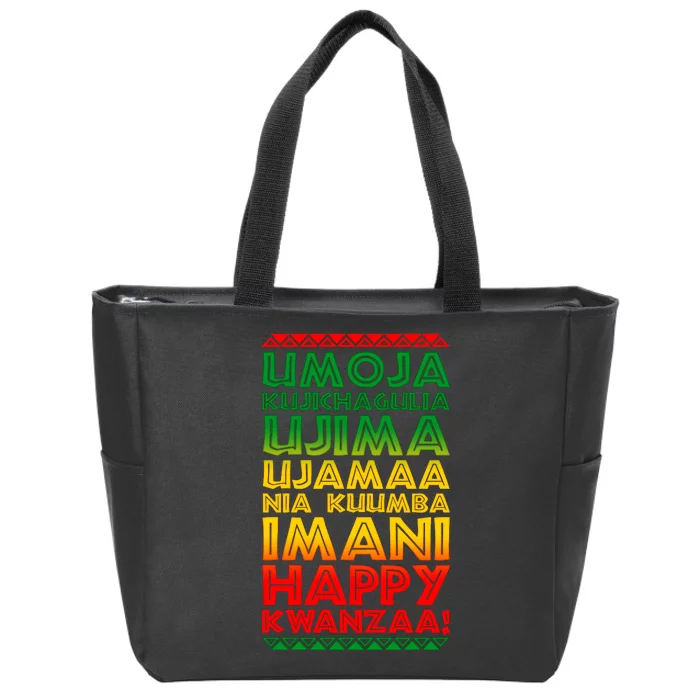 Kwanzaa Holiday Principles Traditional Colors Zip Tote Bag