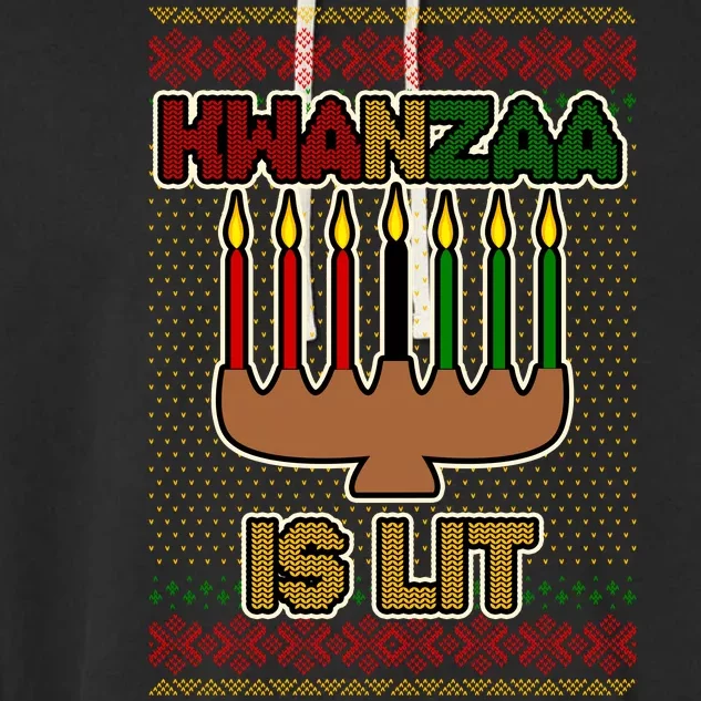 Kwanzaa is Lit Kinara Candles Ugly Kwanzaa Sweater Garment-Dyed Fleece Hoodie