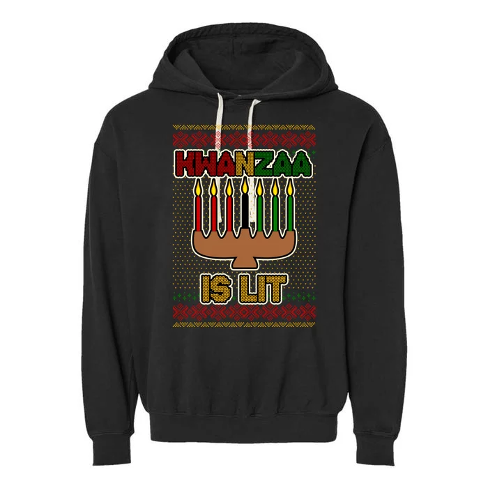 Kwanzaa is Lit Kinara Candles Ugly Kwanzaa Sweater Garment-Dyed Fleece Hoodie