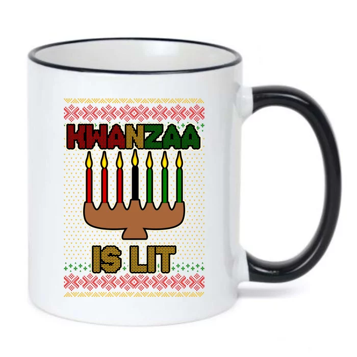 Kwanzaa is Lit Kinara Candles Ugly Kwanzaa Sweater Black Color Changing Mug