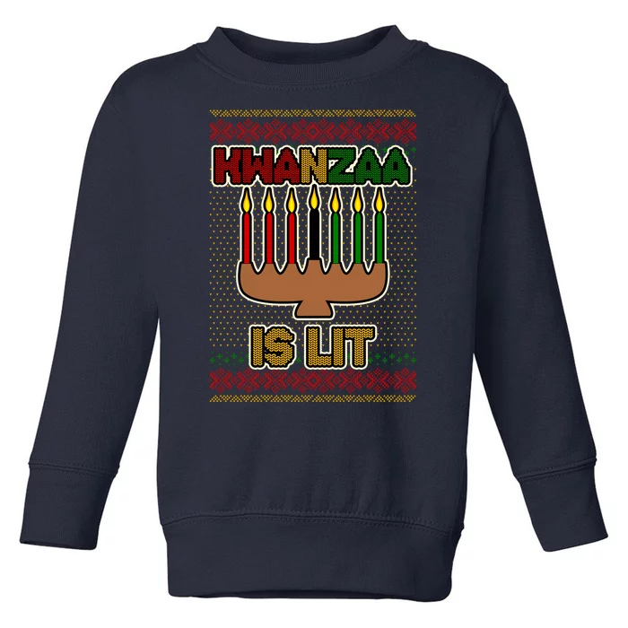 Kwanzaa is Lit Kinara Candles Ugly Kwanzaa Sweater Toddler Sweatshirt