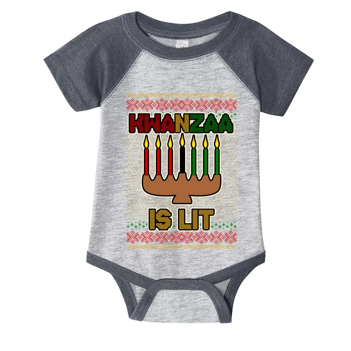 Kwanzaa is Lit Kinara Candles Ugly Kwanzaa Sweater Infant Baby Jersey Bodysuit