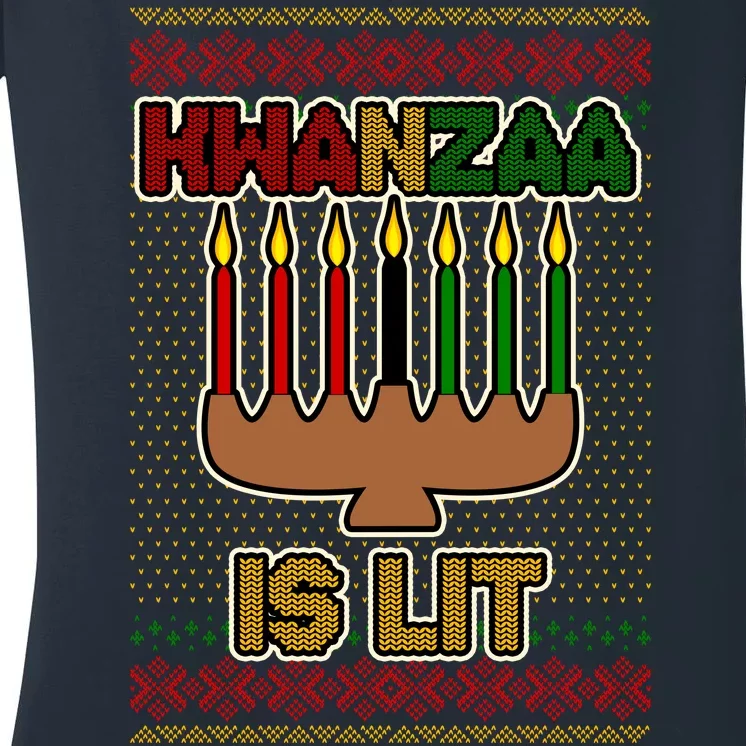 Kwanzaa is Lit Kinara Candles Ugly Kwanzaa Sweater Women's V-Neck T-Shirt