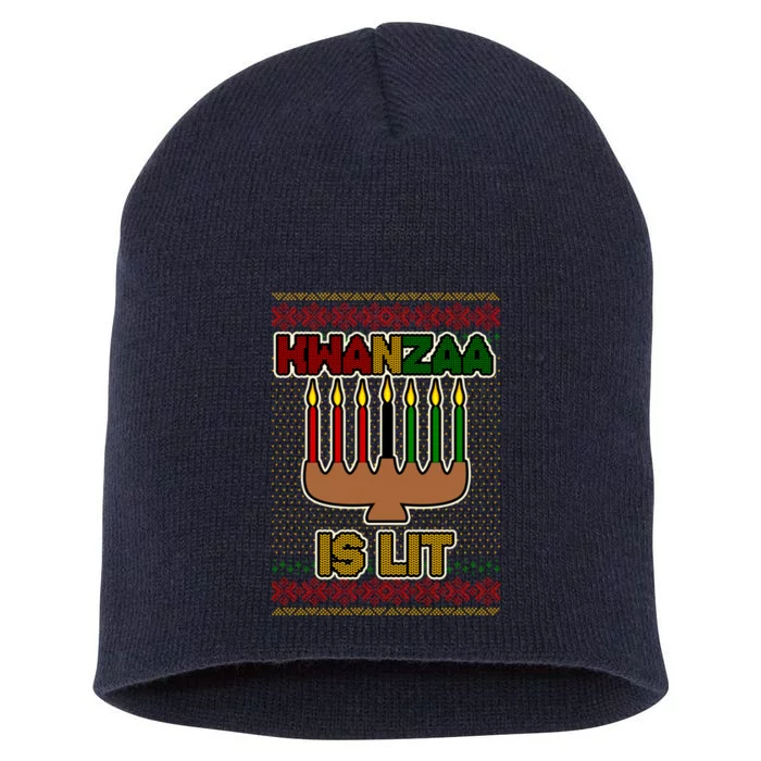 Kwanzaa is Lit Kinara Candles Ugly Kwanzaa Sweater Short Acrylic Beanie