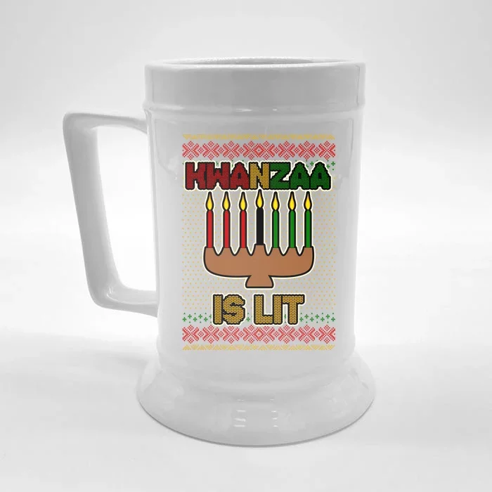 Kwanzaa is Lit Kinara Candles Ugly Kwanzaa Sweater Front & Back Beer Stein