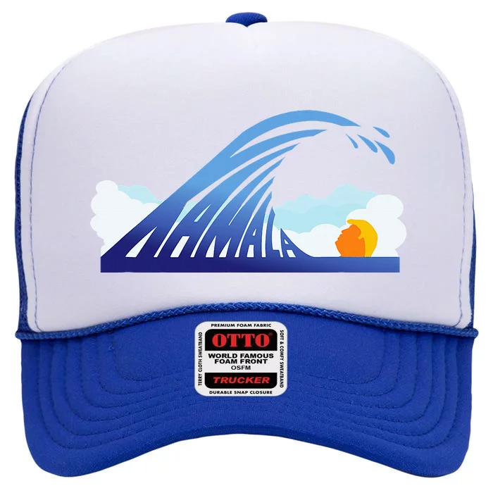 Kamala Wave Blue Wave Over Trump High Crown Mesh Trucker Hat