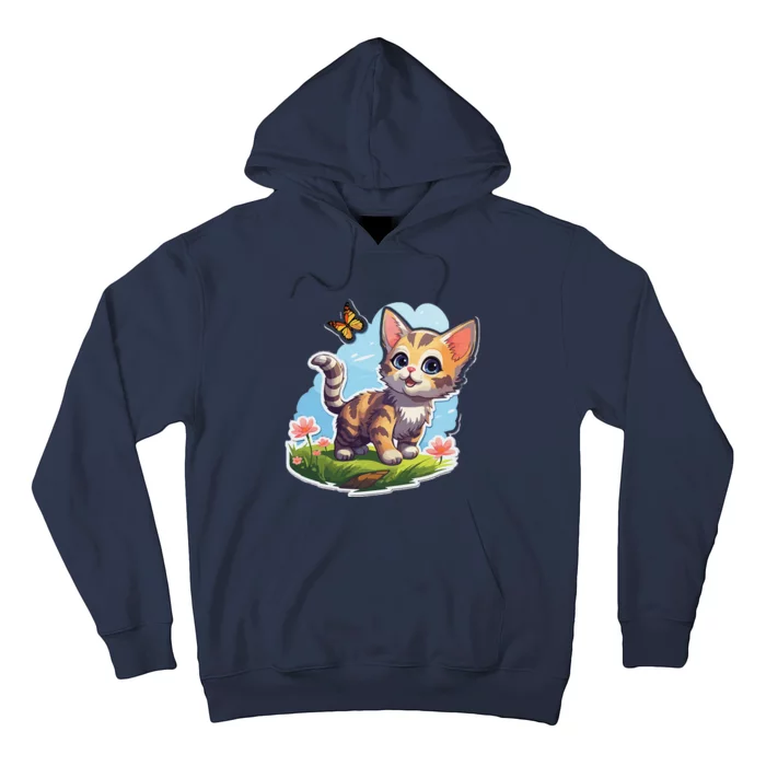 Kitten With Blue Eyes And Butterfly Perfect Summer Gift Hoodie