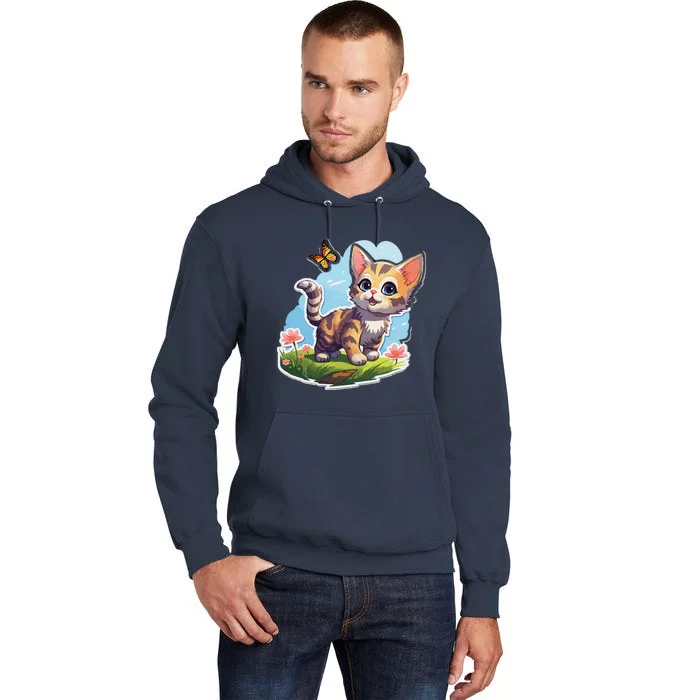 Kitten With Blue Eyes And Butterfly Perfect Summer Gift Tall Hoodie