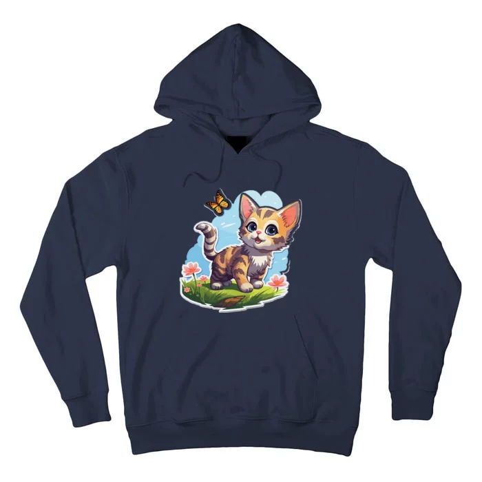 Kitten With Blue Eyes And Butterfly Perfect Summer Gift Tall Hoodie